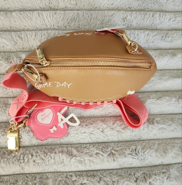 Betsey Johnson Brown and Pink Football Crossbody Bag NWT - Picture 4 of 15